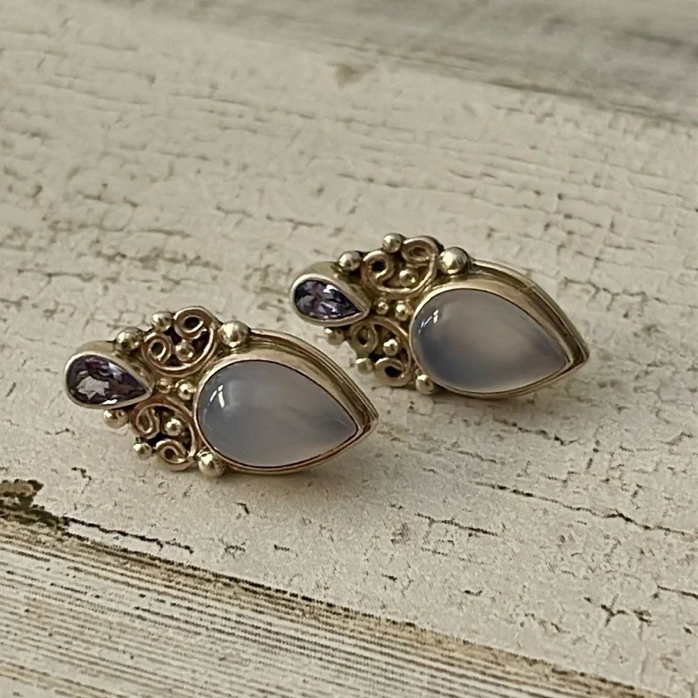 Sajen Sterling Silver Lavender Moonstone Drop Earrings